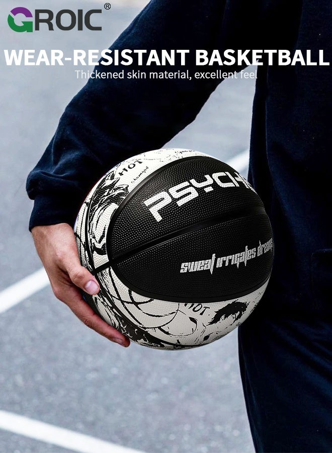 GROIC كرة سلة، جنون الكوميديا ​​بحجم 7، تصميم جرافيكي باللونين الأسود والأبيض، بناء قناة عميقة ومتانة، مثالية لتدريب كرة السلة وممارسة المعدات، كرات سلة مطاطية خارجية - Image 2